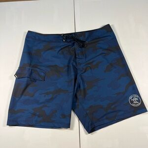 DaHui Shorts Blue Camo Drawstring Hybrid Board Surf Swim Beach Pocket Men’s 42